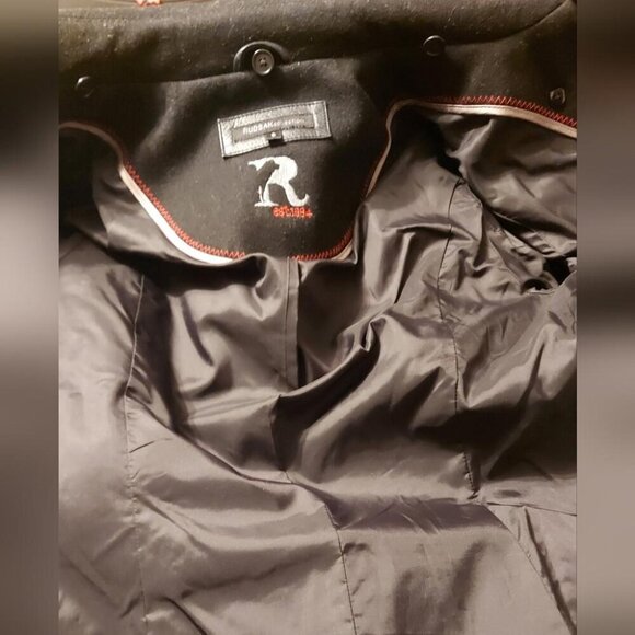 Rudsak Black Wool-Blend Fitted Peacoat Edgy Chic Biker Coat Sleek & Timeless - Picture 10 of 14